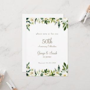 Invitation Fête du 50e Anniversaire Fleur Blanche