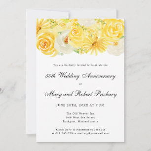 Invitation Fête du 50e anniversaire Floral blanc jaune