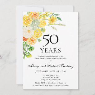 Invitation Fête du 50e anniversaire Floral blanc jaune