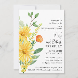 Invitation Fête du 50e anniversaire Floral jaune