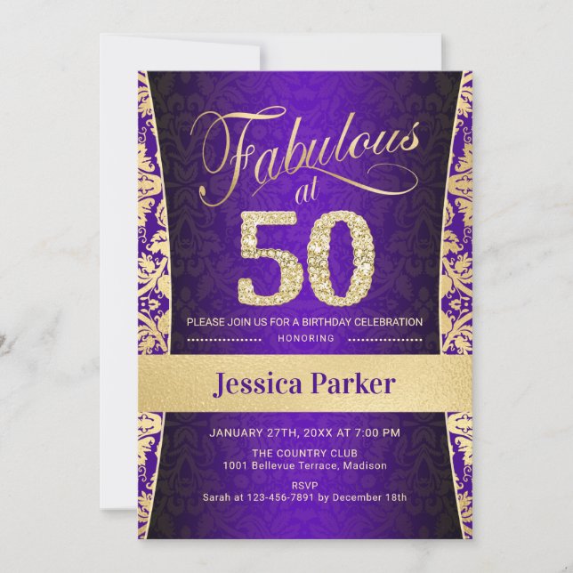 Invitation Fête du 50e anniversaire - Gold Purple (Devant)