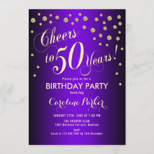 Invitation Fête du 50e anniversaire - Gold Purple