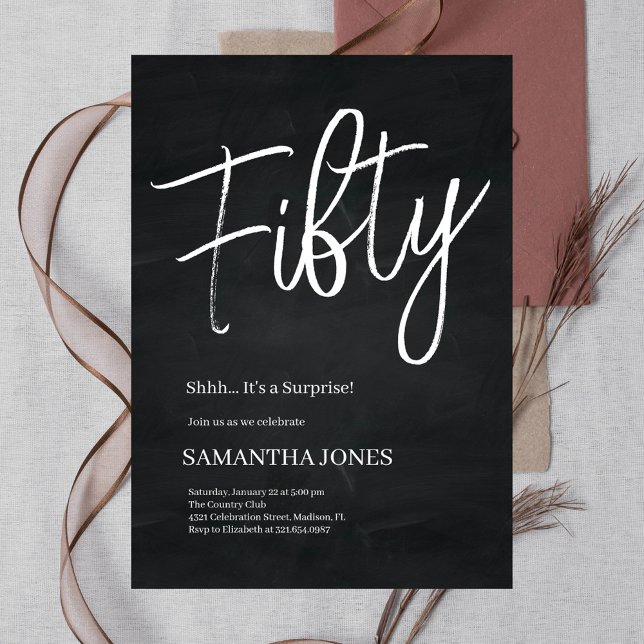 Invitation Fête du 50e anniversaire moderne noir et blanc (Créateur téléchargé)