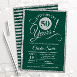 Invitation Fête du 50e anniversaire - N'IMPORTE QUEL ÂGE Vert<br><div class="desc">50e anniversaire invitation pour hommes ou femmes. Elégante carte invitation en vert avec fausse parties scintillant feuille argent. Fonctionne police de script de typographie. Salut à 50 ans ! Peut être personnalisé dans n'importe quelle année. Parfait pour une célébration anniversaire adulte.</div>