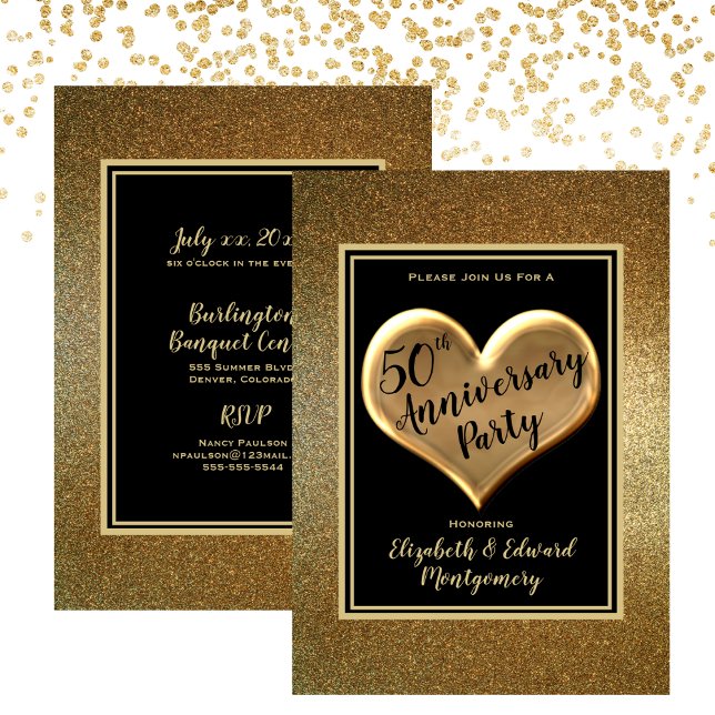 Invitation Fête du 50e anniversaire Noces d'or (50th Anniversary Party Golden Wedding Invitation)