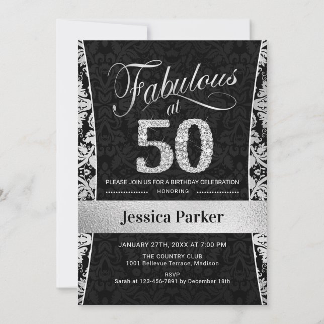 Invitation Fête du 50e anniversaire - Noir d'argent (Devant)