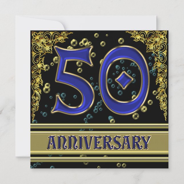 Invitation Fête du 50e anniversaire noir et or (Devant)