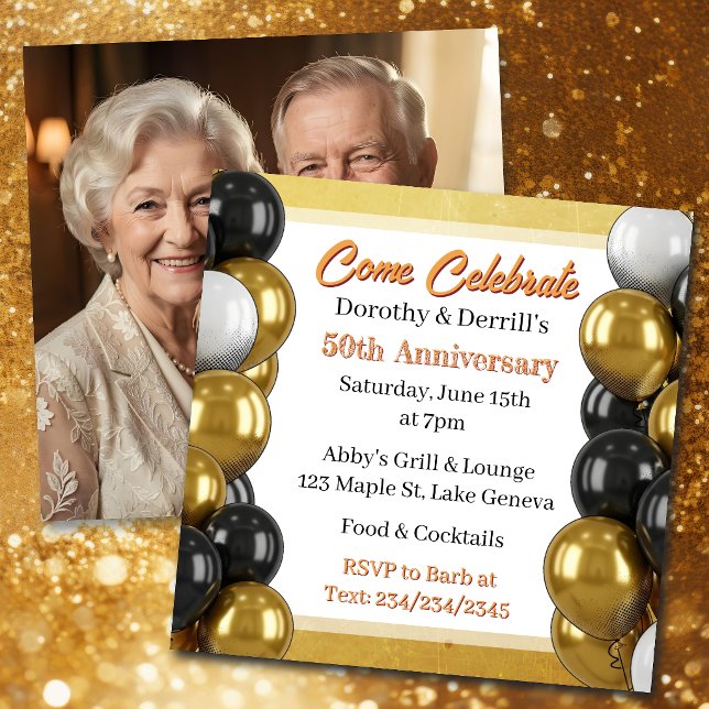 Invitation Fête du 50e anniversaire Or et Noir  (Créateur téléchargé)