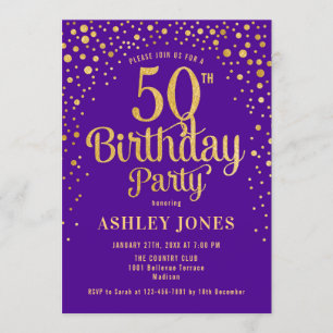 Invitation Fête du 50e anniversaire - Purple & Gold
