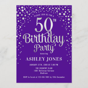 Invitation Fête du 50e anniversaire - Purple & Silver