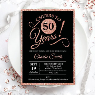 Invitation Fête du 50e anniversaire - Rose Gold Black ANY AGE