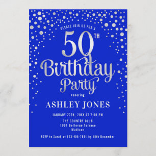 Invitation Fête du 50e anniversaire - Royal Blue & Silver
