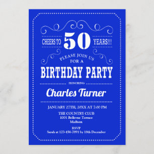 Invitation Fête du 50e anniversaire - Royal Blue White