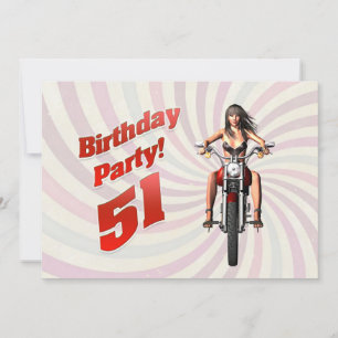 Invitation Fête du 51e anniversaire avec une fille sur une mo