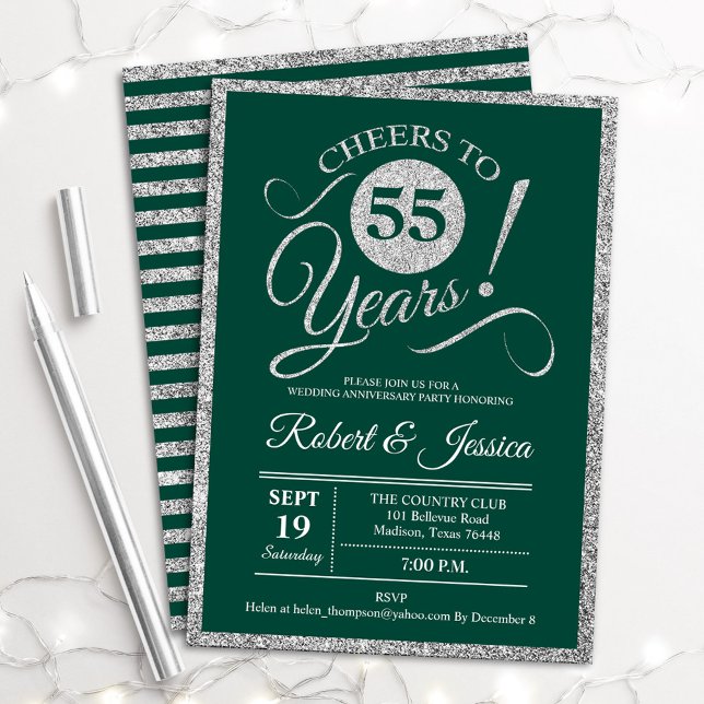 Invitation Fête du 55e anniversaire - Emerald Green Silver (Créateur téléchargé)