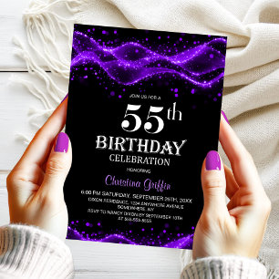 Invitation Fête du 55e anniversaire moderne noir et violet