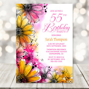 Invitation Fête du 55e anniversaire rose et orange