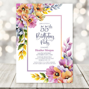 Invitation Fête du 55e anniversaire rose et orange