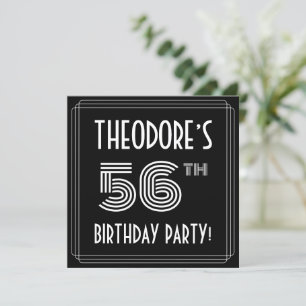 Invitation Fête du 56e anniversaire : Art Déco Style avec nom