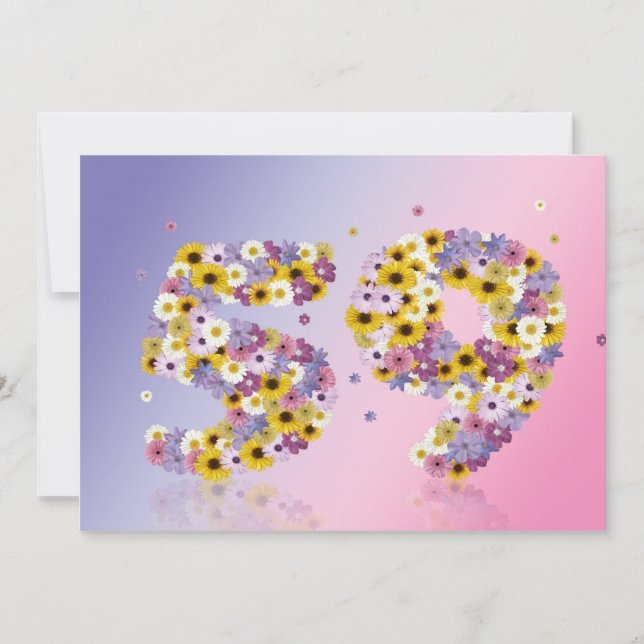 Invitation Fête du 59e anniversaire, avec des lettres fleurie (Devant)