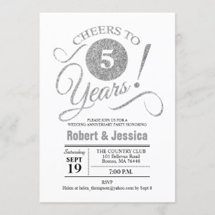 Invitation Fête du 5ème anniversaire de mariage - Argent Blan