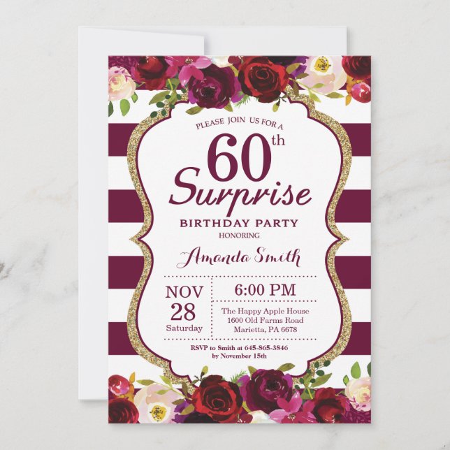 Invitation Fête du 60e anniversaire de la Surprise florale de (Devant)