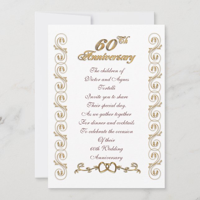 Invitation fête du 60e anniversaire de mariage pour parents (Devant)