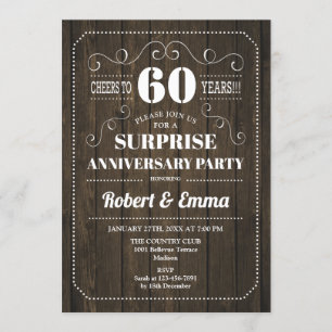 Invitation Fête du 60e anniversaire de surprise - Bois rustiq