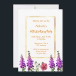 Invitation fête du 60e anniversaire rose violet fleuri<br><div class="desc">Une élégante invitation de fête d'anniversaire d'été intemporelle avec fond blanc, et des fleurs d'été comme des gants de renard violet. Cadre en faux or chic. Parfait pour une invitation à la fête du 60e anniversaire - intérieur ou extérieur dans un jardin comme une fête de thé! Modèles pour le...</div>