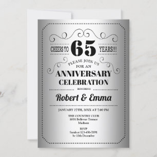 Invitation Fête du 65e anniversaire de mariage - Noir argenté