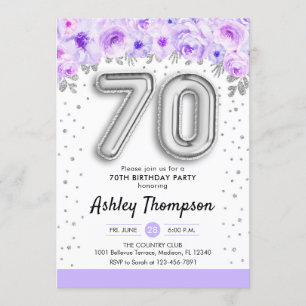 Invitation Fête du 70e anniversaire - Ballons d'argent violet