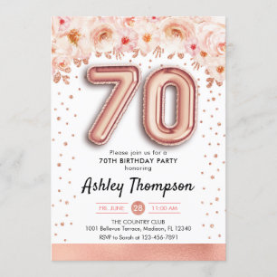Invitation Fête du 70e anniversaire - Ballons d'or Rose