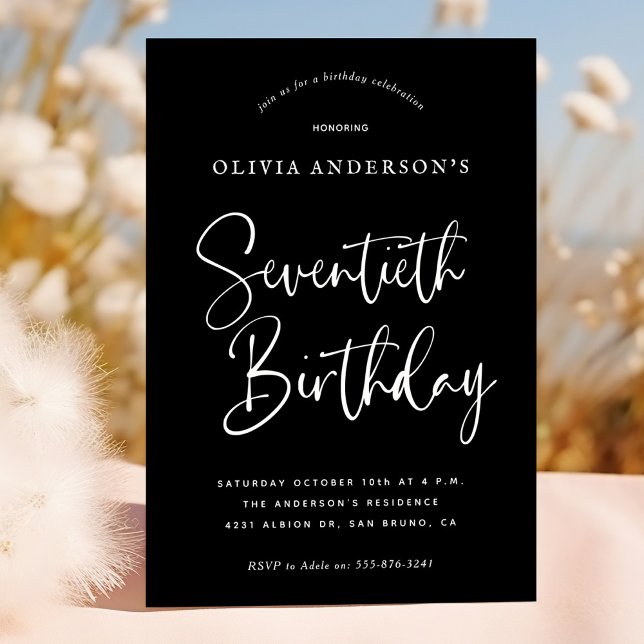Invitation Fête du 70e anniversaire | Blanc sur la typographi (Créateur téléchargé)