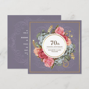 Invitation Fête du 70e Anniversaire de Mariage Fleurs Vintage