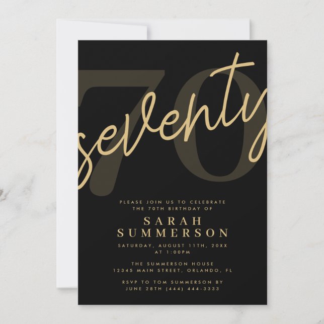 Invitation Fête du 70e anniversaire Moderne Soixante-Dix Or N (Devant)