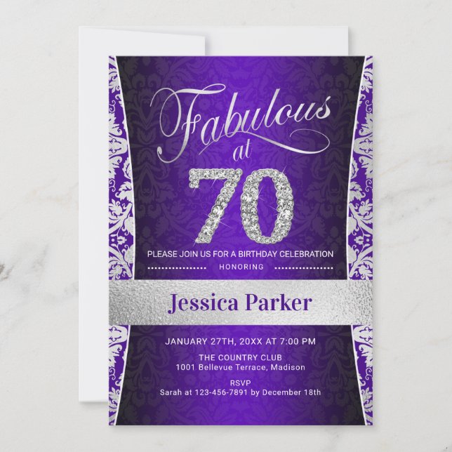 Invitation Fête du 70e anniversaire - Silver Purple (Devant)