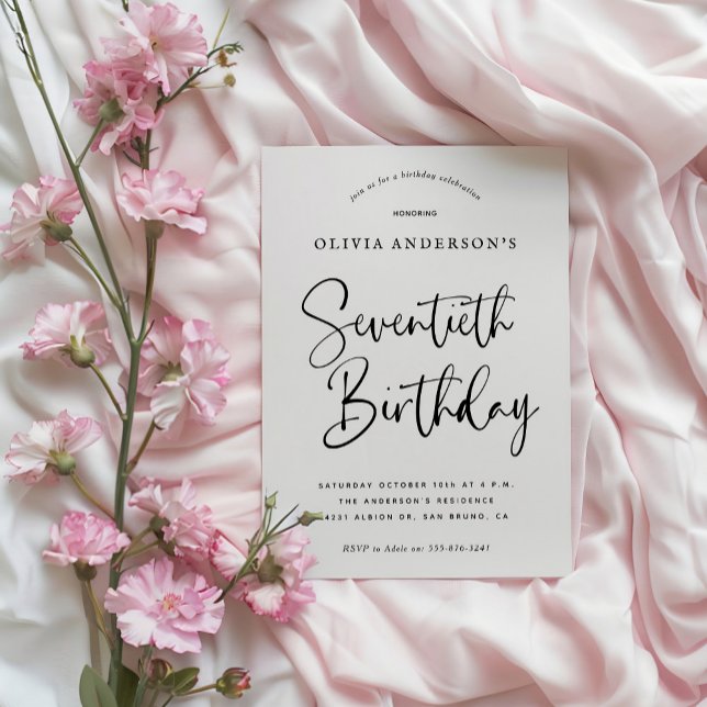 Invitation Fête du 70e anniversaire | Typographie noir et bla (Créateur téléchargé)