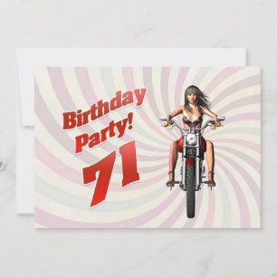 Invitation fête du 71e anniversaire avec une fille sur une mo