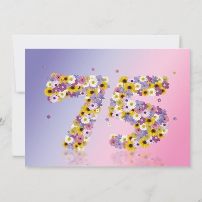 Invitation Fête du 75e anniversaire, avec des lettres fleurie (Devant)