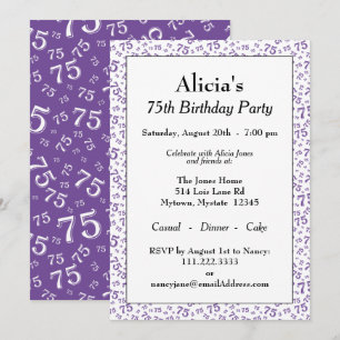 Invitation Fête du 75e Anniversaire Motif de Numéro Violet/Bl