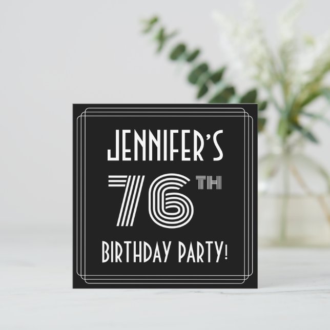 Invitation Fête du 76e anniversaire : Art Déco Style avec nom (Debout devant)