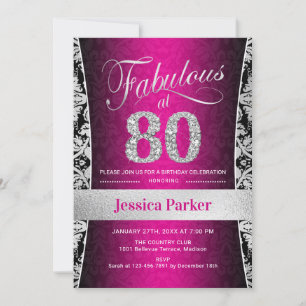 Invitation Fête du 80e anniversaire - Argent rose noir