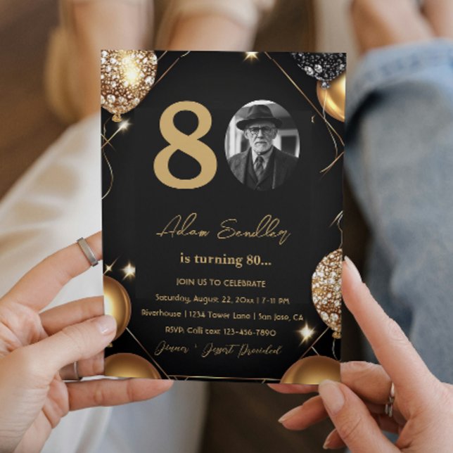 Invitation Fête du 80e anniversaire avec ballons et parties s (Créateur téléchargé)