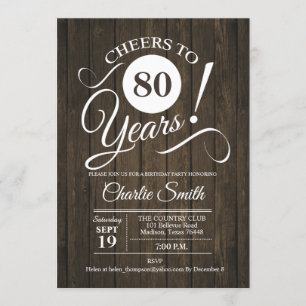 Invitation Fête du 80e anniversaire avec Motif en bois