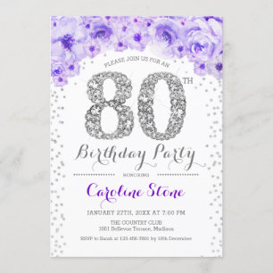 Invitation Fête du 80e anniversaire - Blanc Argent violet