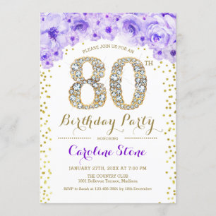 Invitation Fête du 80e anniversaire - Blanc Gold violet