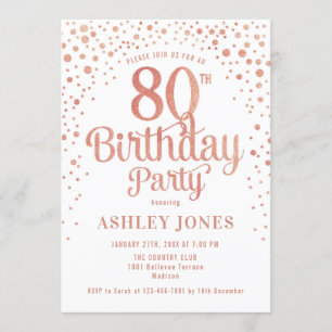 Invitation Fête du 80e anniversaire - Blanc & Rose Gold