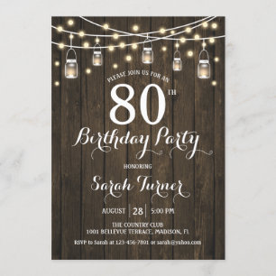 Invitation Fête du 80e anniversaire - Bois rustique