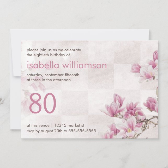 Invitation Fête du 80e anniversaire de la femme | Mauve Magno (Devant)