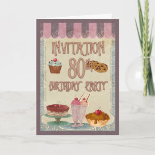 Invitation Fête du 80e anniversaire - Gâteaux, Cookies, Crème